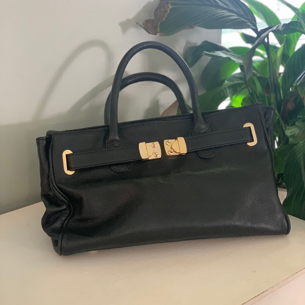Black leather handbag